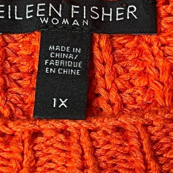 EILEEN FISHER Sweater Organic Cotton Shaker Knit Pullover Long Sleeve Orange 1X - Picture 8 of 9